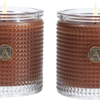 Aromatique Cinnamon Cider Textured Glass Candle Set of 2 6oz - Decorative Home Fragrance Aromatherapy Long Lasting Room Air Freshener Perfect Fall Decoration Luxury Glass Candle Gift 40 Hour Burn!